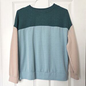 Dokotoo Color Block Ribbed Long Sleeve Crewneck Pullover,